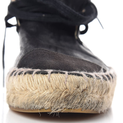 Chanel Lambskin Canvas Cap Toe Lace Up Espadrilles 35 Black 15 of 20
