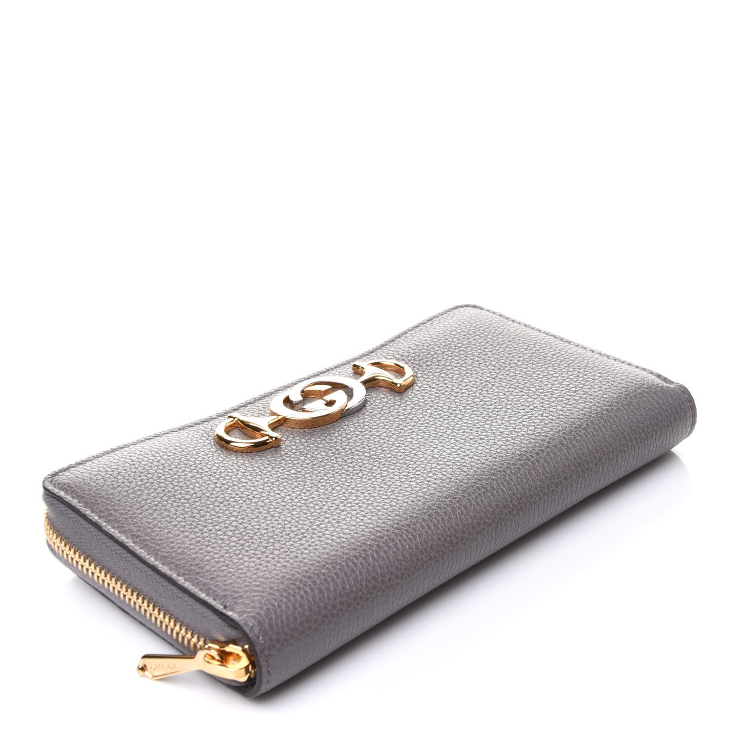 Grainy Calfskin Zumi Zip Around Wallet Dusty Grey