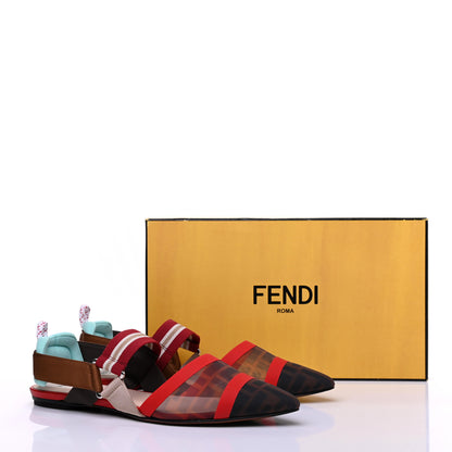Fendi Technical Mesh FF Colibri Slingback Ballerina Flats 39 Tobacco Moro Cipria Papavero 8 of 8