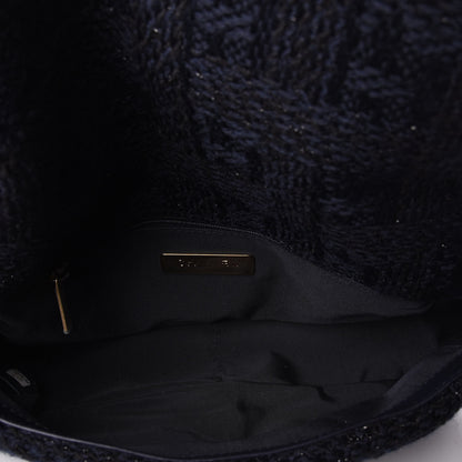 Chanel Tweed Quilted Medium 19 Flap Navy Blue Black 4 of 9