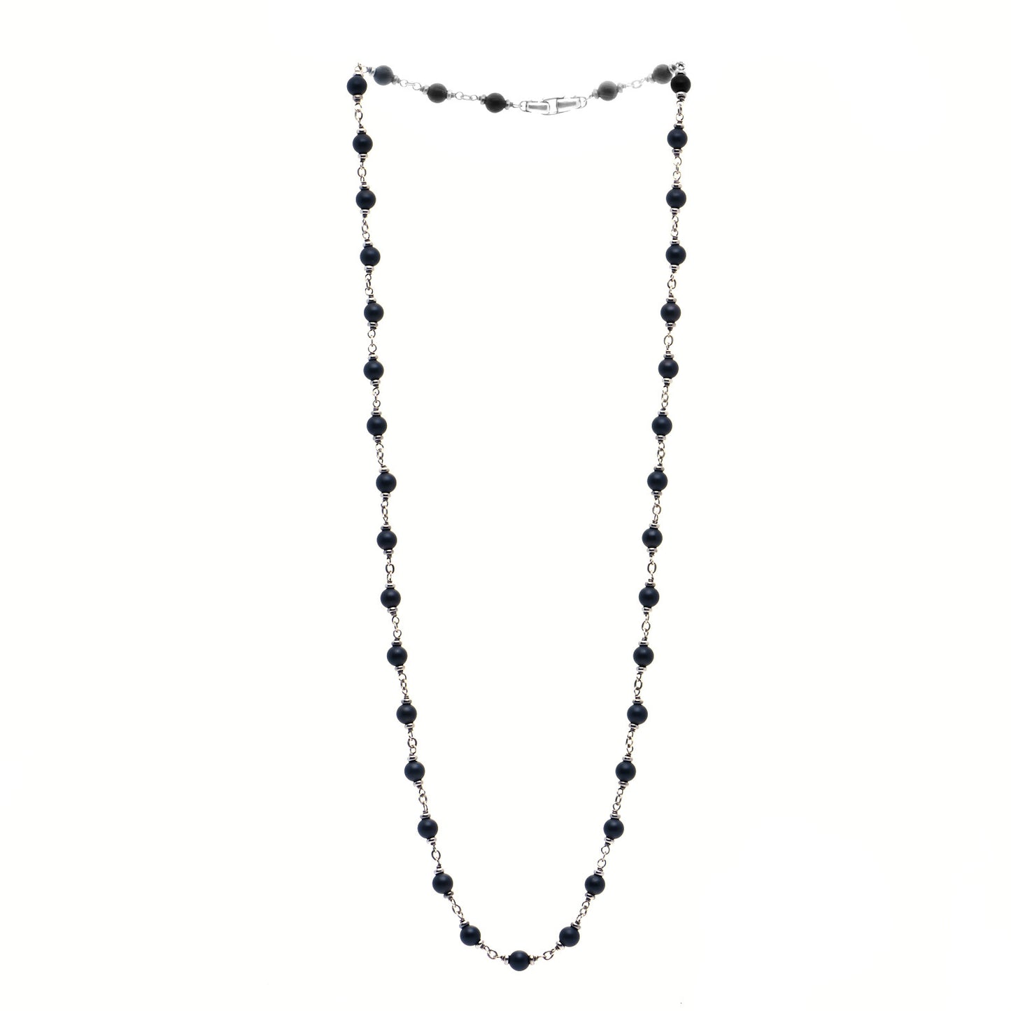 Sterling Silver Black Onyx 5mm Spiritual Beads Necklace