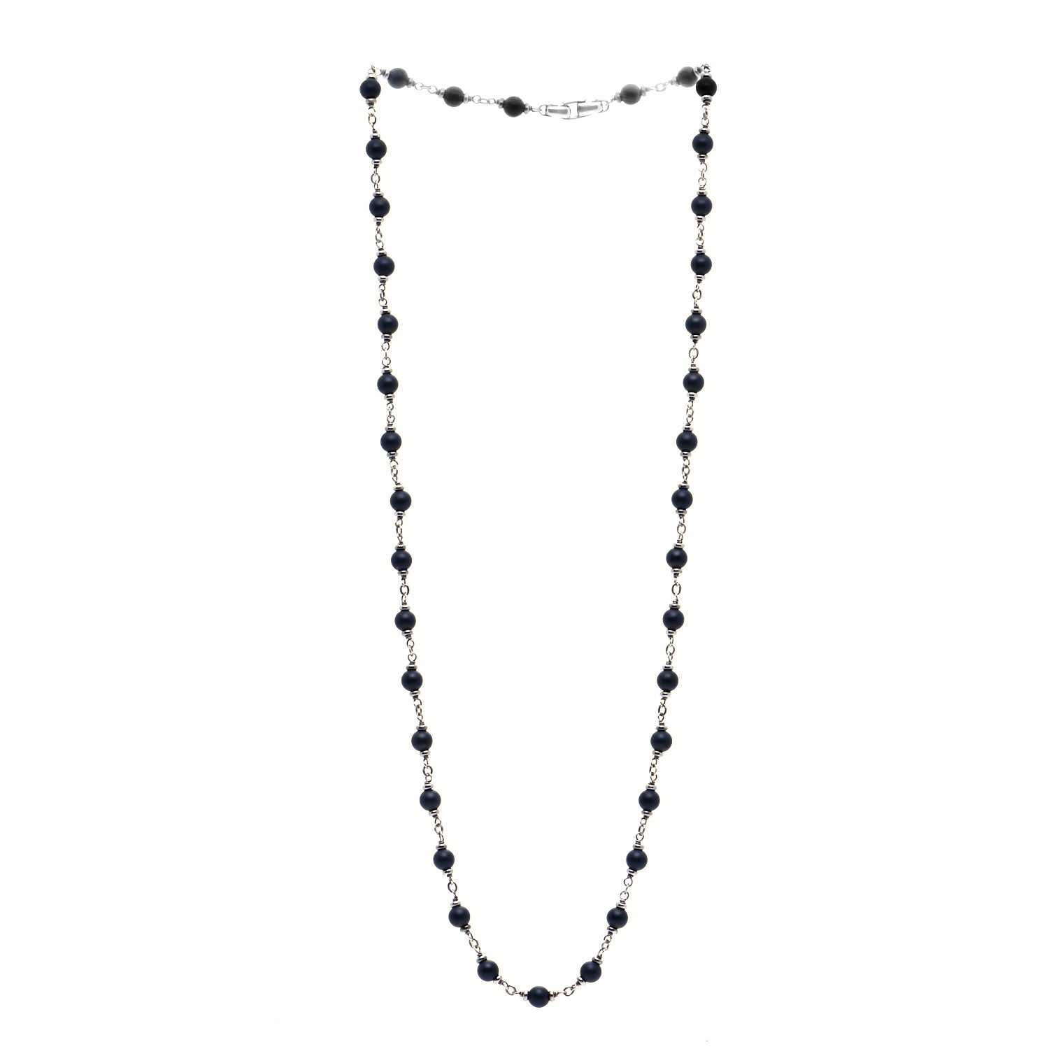 David Yurman Sterling Silver Black Onyx 5mm Spiritual Beads Necklace 3 of 5