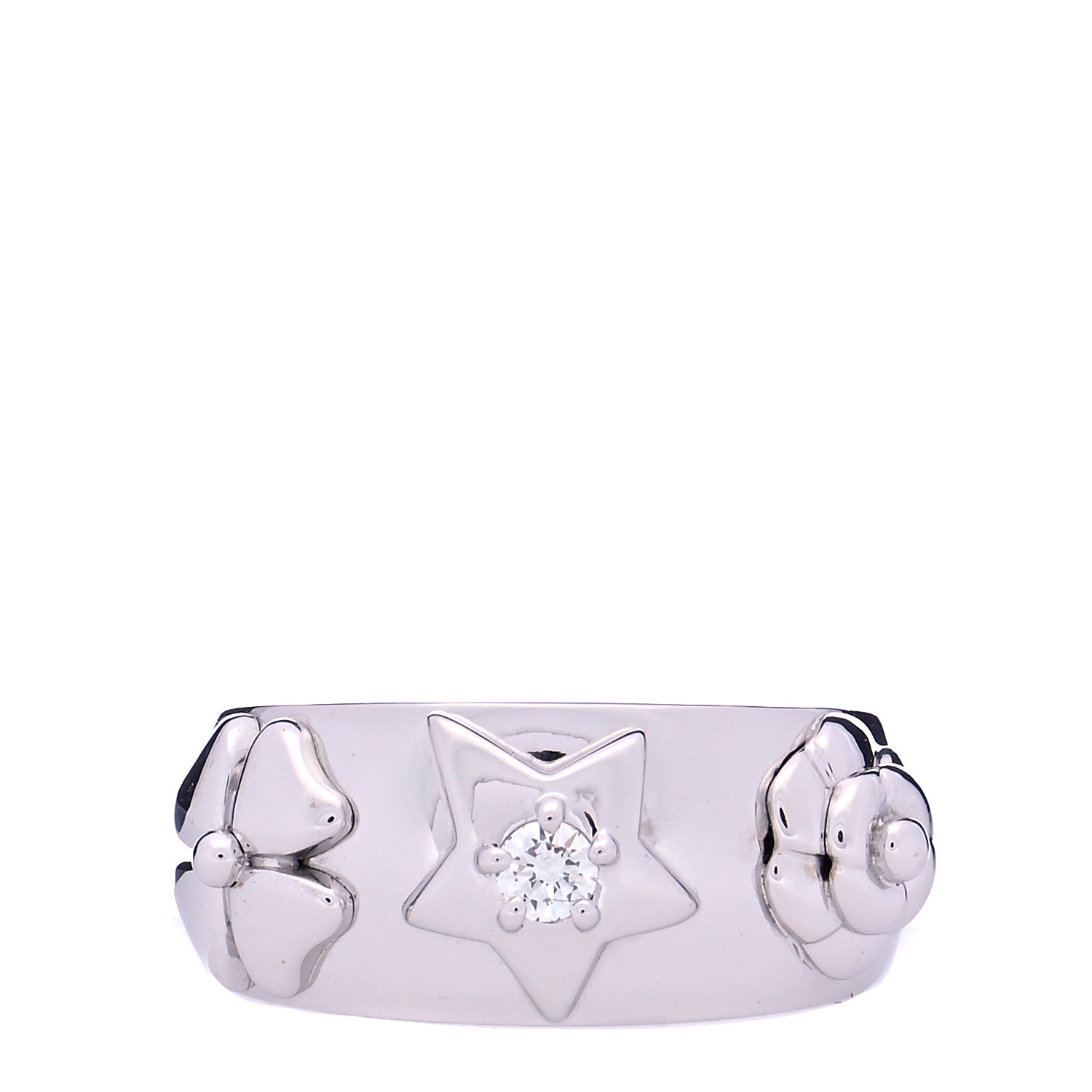 Chanel 18K White Gold Diamond Camelia Band Ring 52 6 1 of 5