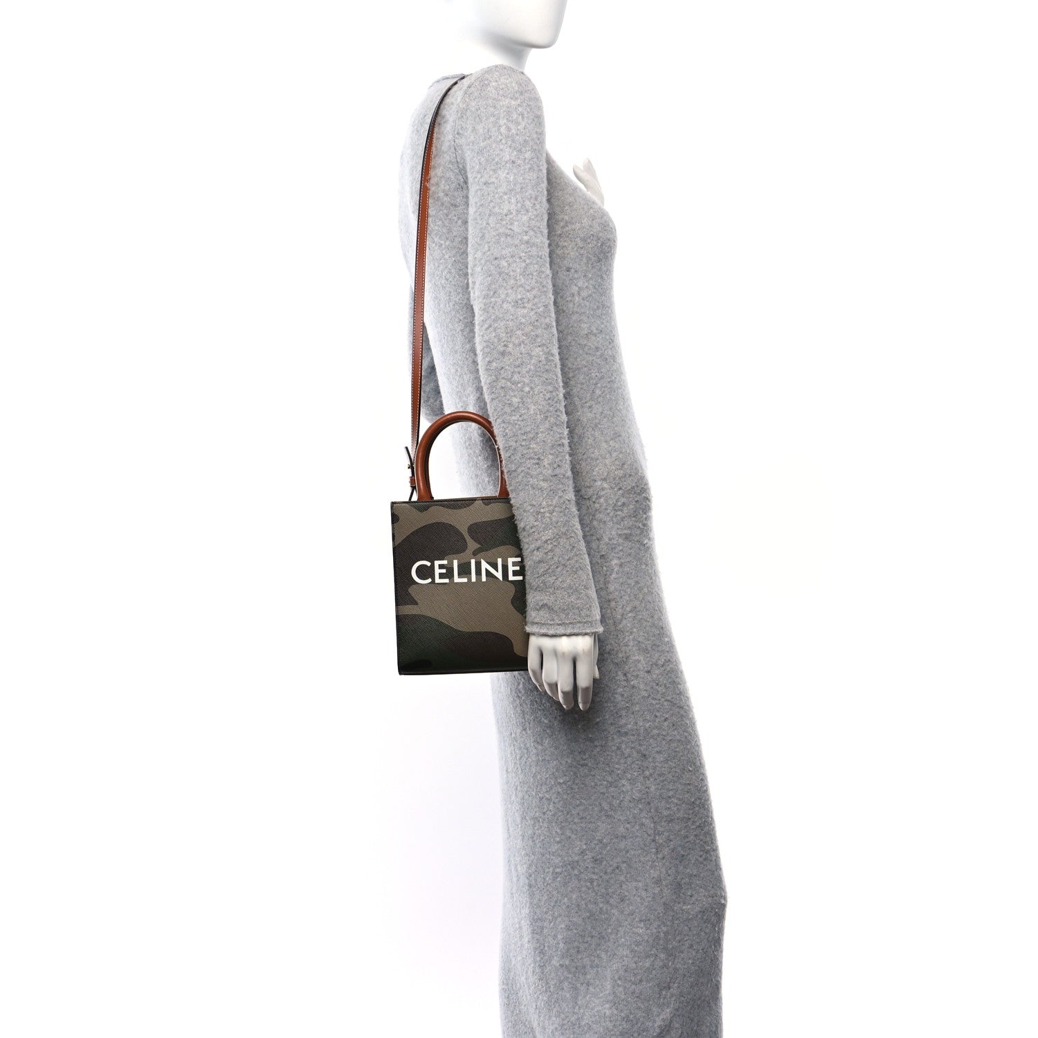 Celine Canvas Calfskin Mini Vertical Cabas Khaki 2 of 9