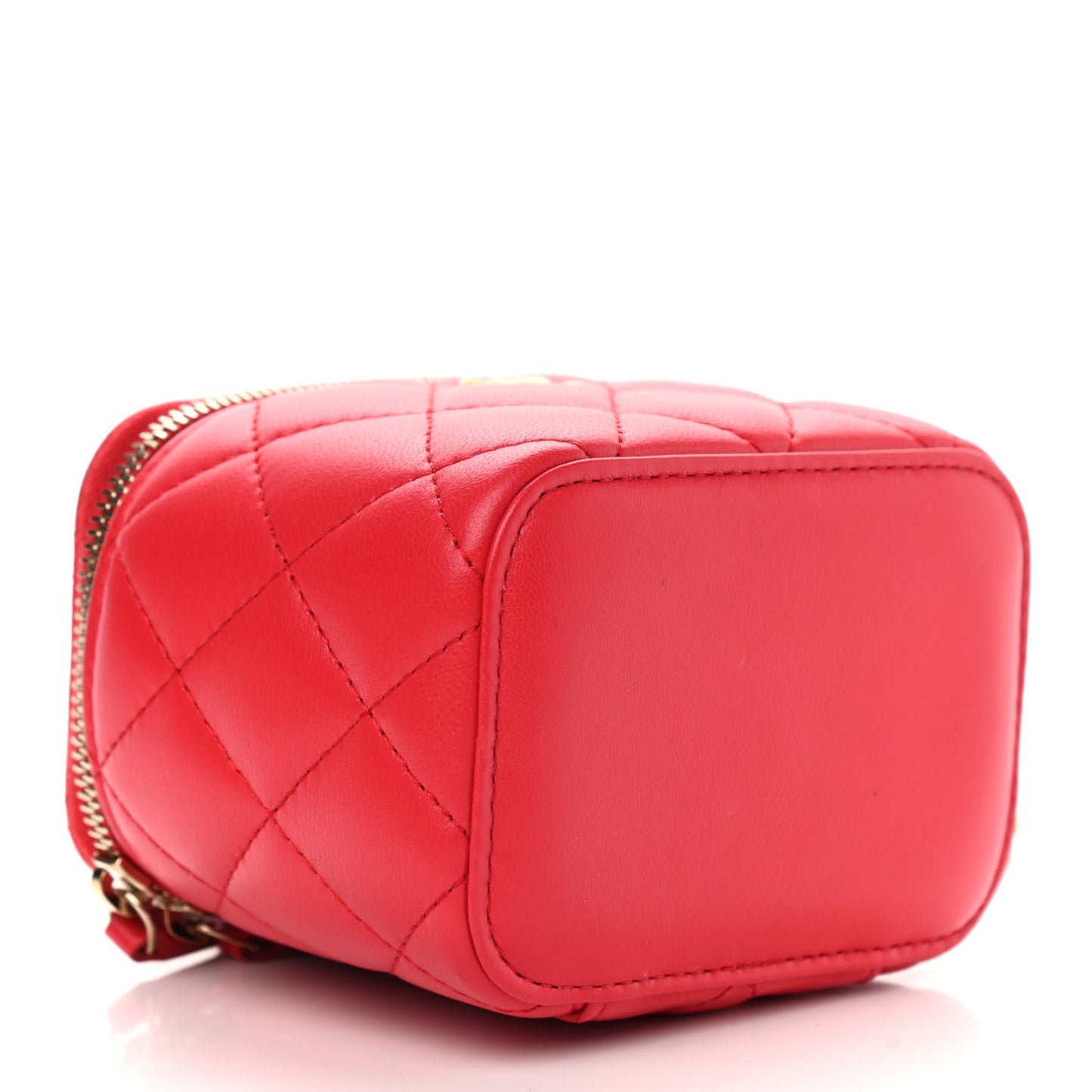 Lambskin Quilted Pearl Crush Mini Vanity Case With Chain Red