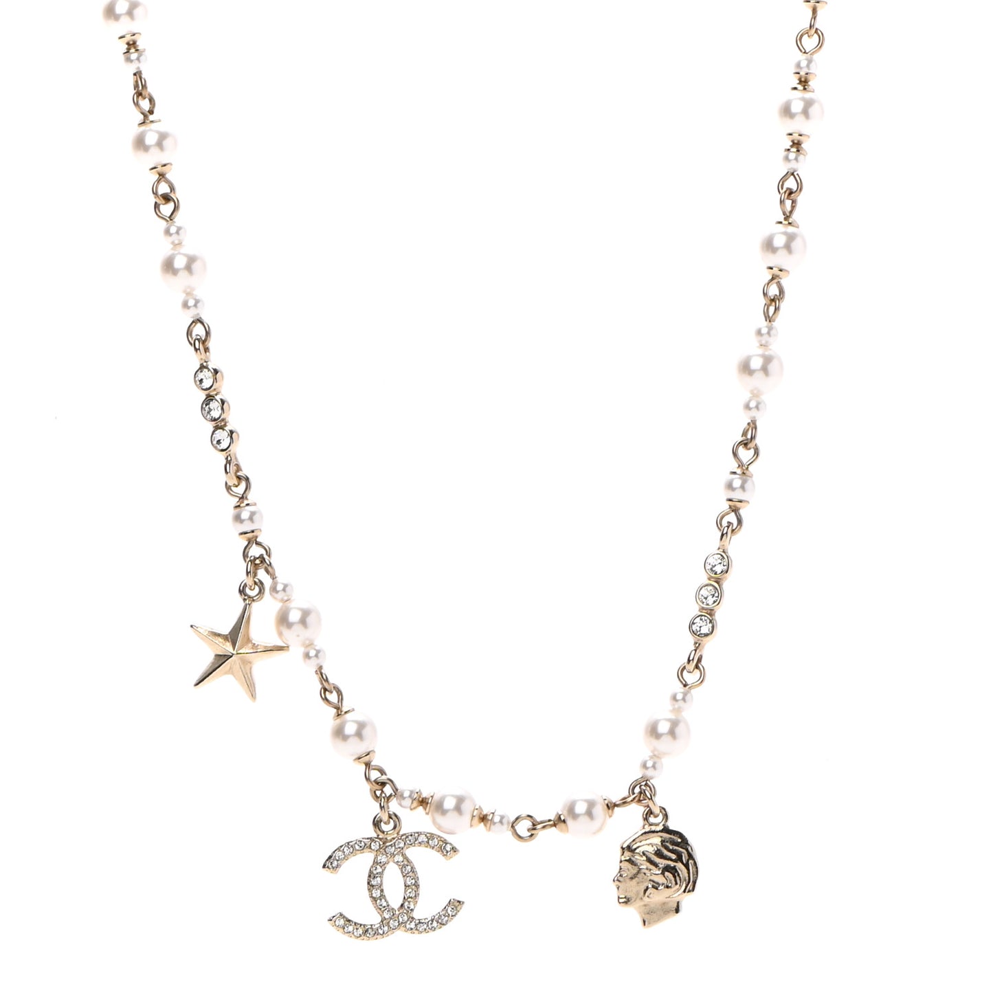 Pearl Crystal CC Star Short Necklace Gold