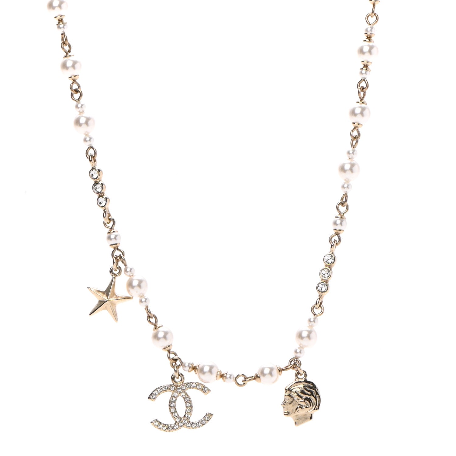 Chanel Pearl Crystal CC Star Short Necklace Gold 1 of 5