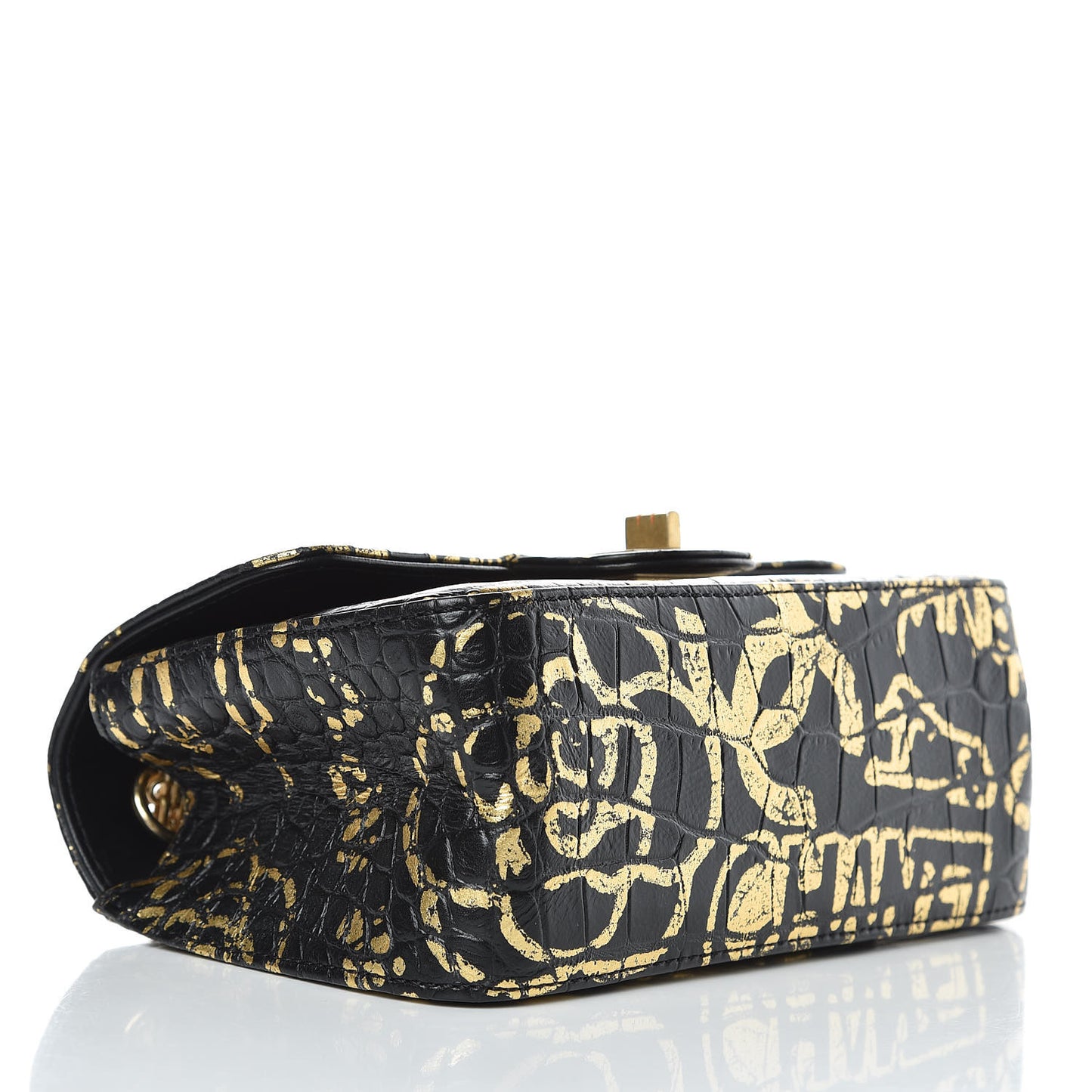 Calfskin Crocodile Embossed Graffiti 2.55 Mini Cocodile Reissue Flap Black Gold