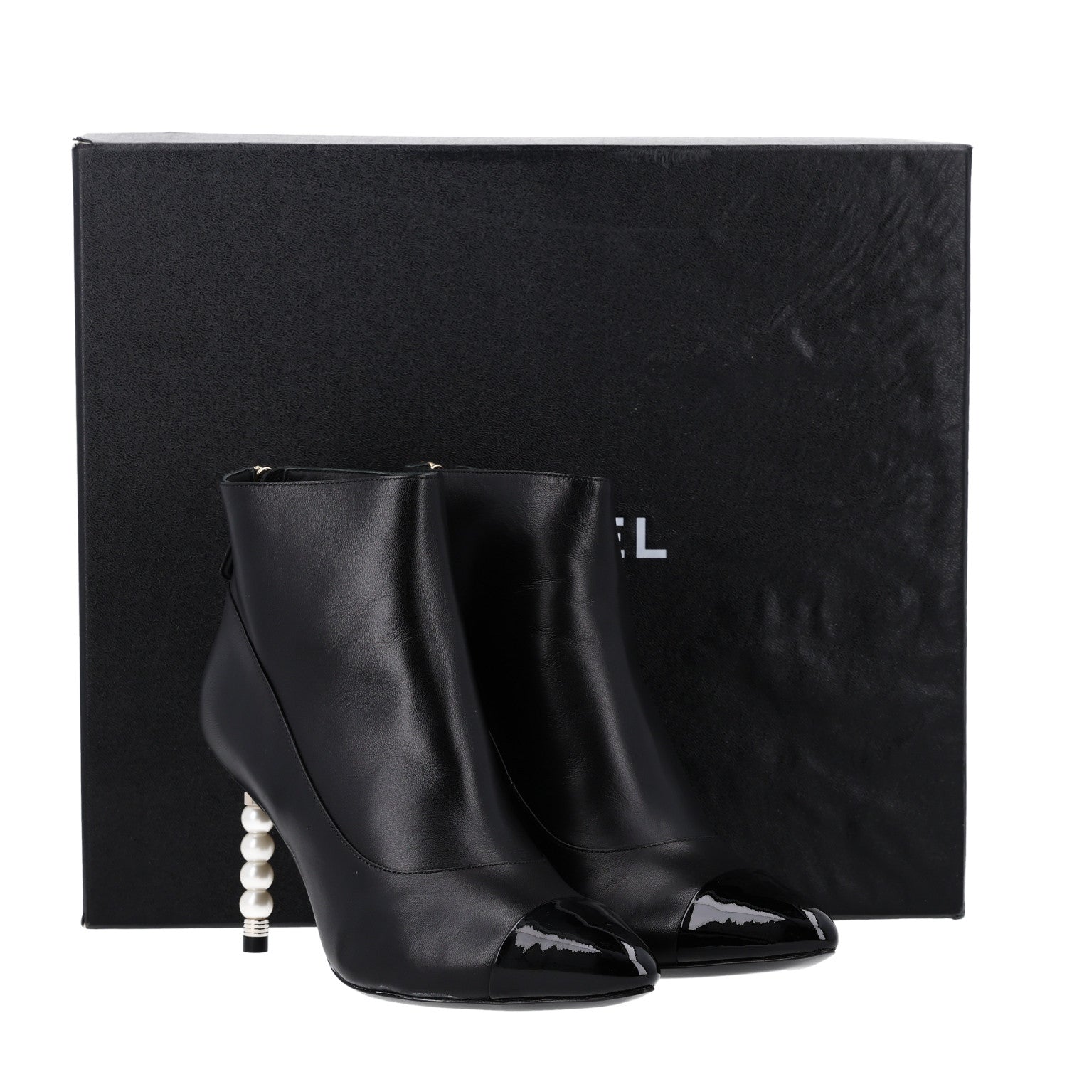 Chanel Lambskin Patent Calfskin Pearl Cap Toe Short Boots 36 Black 11 of 11