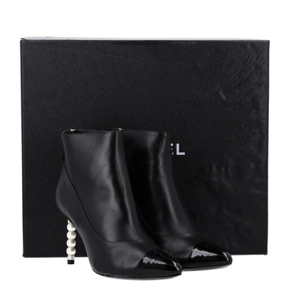 Chanel Lambskin Patent Calfskin Pearl Cap Toe Short Boots 36 Black 11 of 11