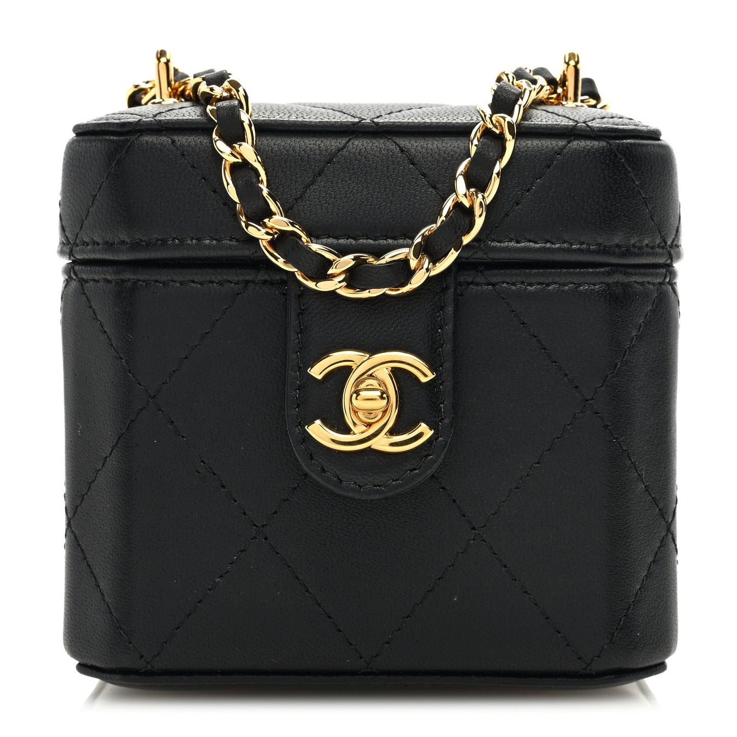 Lambskin Quilted Vanity Clutch With Chain Black