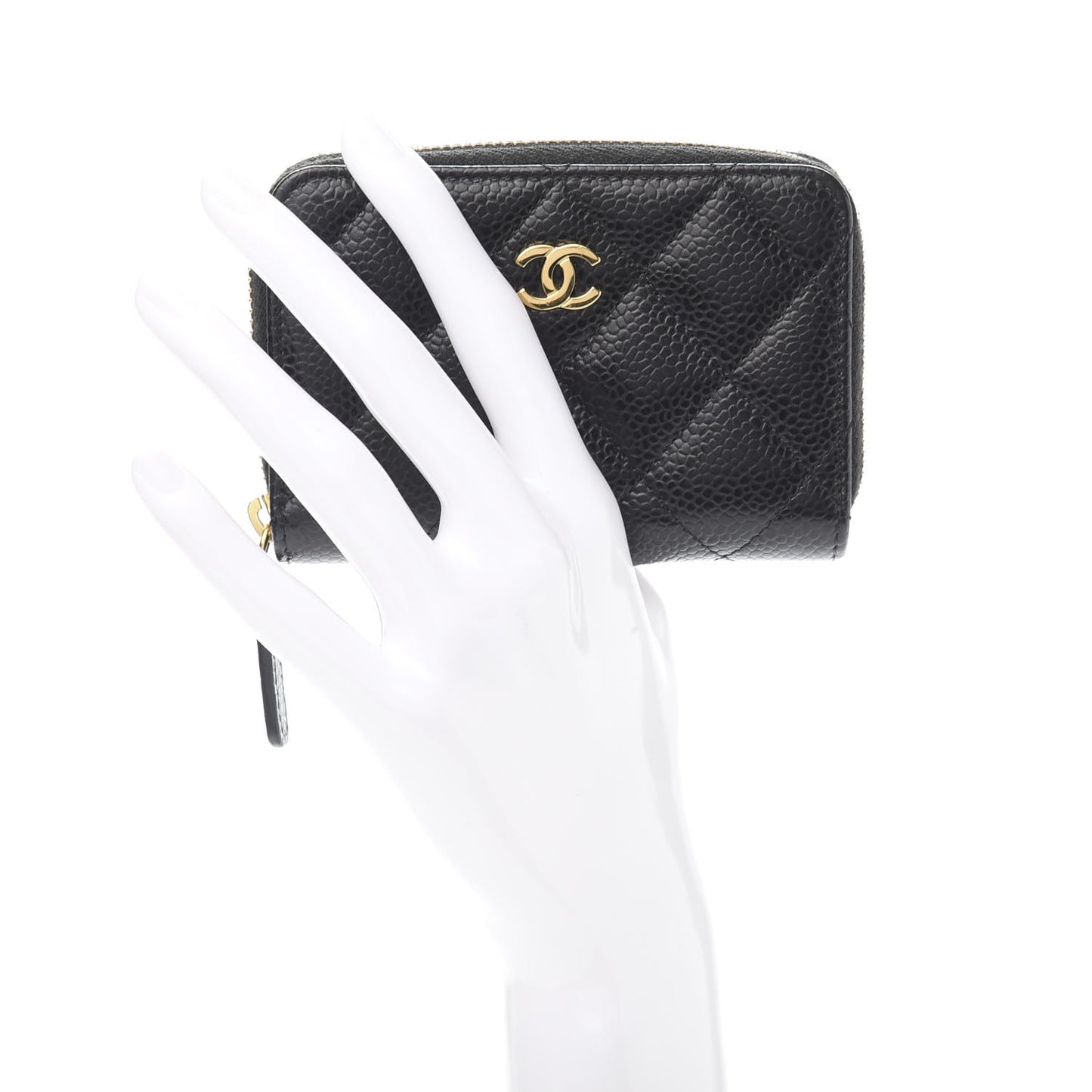 Caviar Quilted Zip Card Holder Black