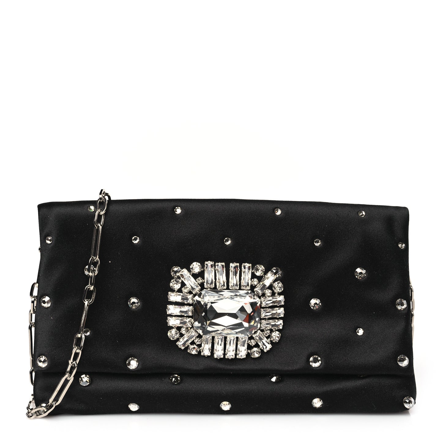Satin Crystal Embellished Titania Clutch Black