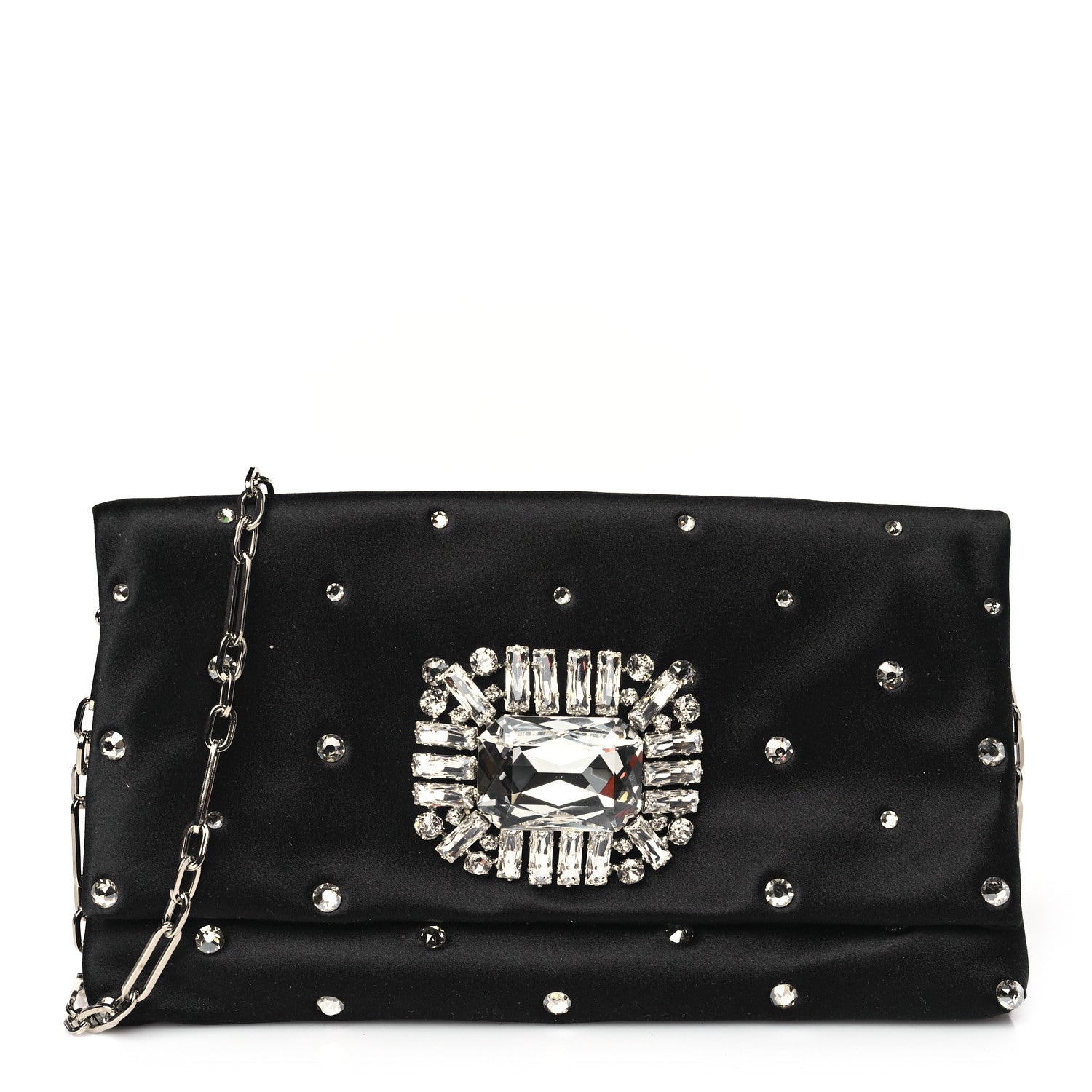 Jimmy Choo Satin Crystal Embellished Titania Clutch Black 1 of 9