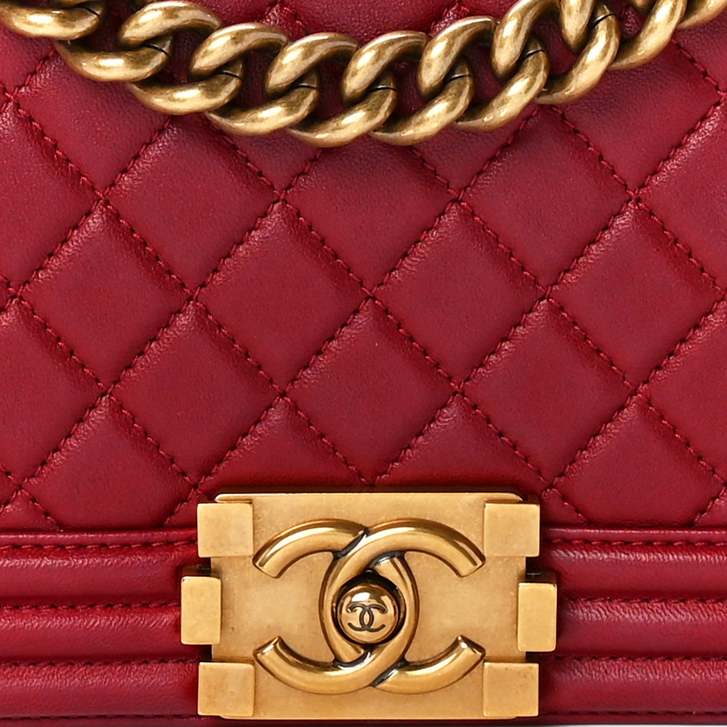 Lambskin Quilted Medium Boy Flap Dark Red