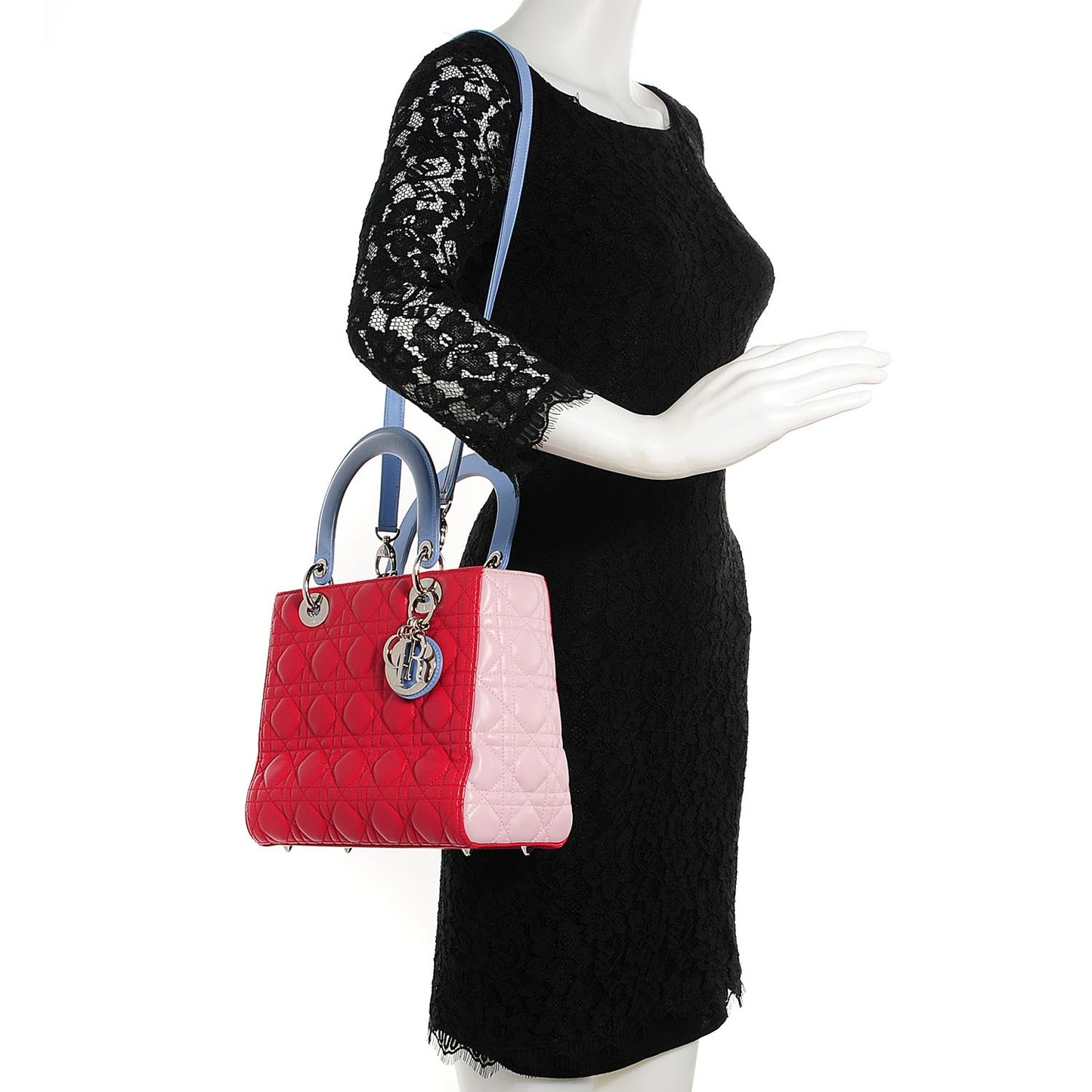 Lambskin Cannage Medium Tri-Color Lady Dior Red