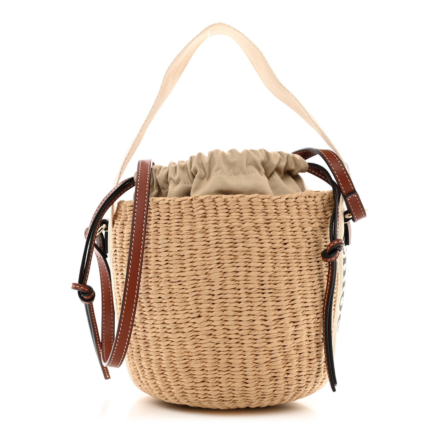 Raffia Calfskin Small Woody Basket Bag Brown