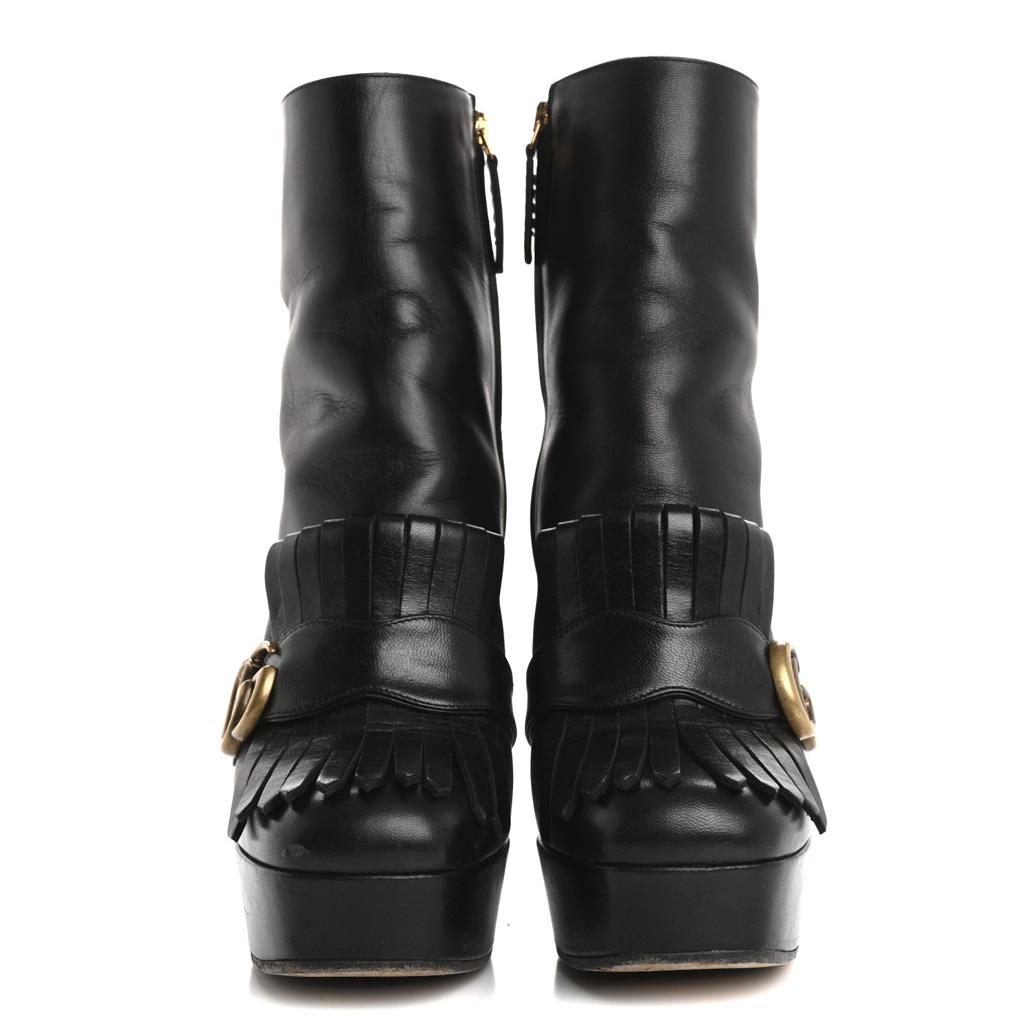 Gucci Malaga Kid GG Marmont Fringe Platform Ankle Boots 37.5 Black 3 of 11