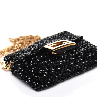 Fendi Crystal Vitello King Beaded Mini Pico Baguette Charm Black 9 of 13