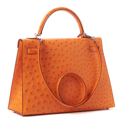 Hermes Ostrich Kelly Sellier 32 Orange 2 of 35