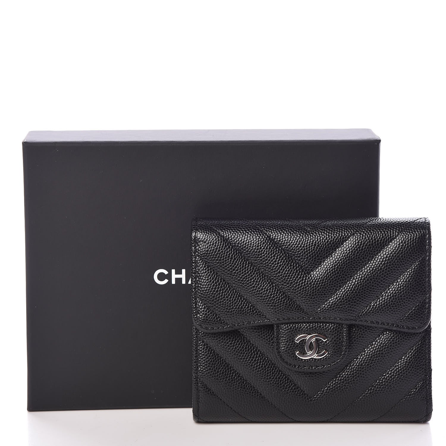 Chanel Caviar Chevron Quilted Compact Flap Wallet Black 9 of 9