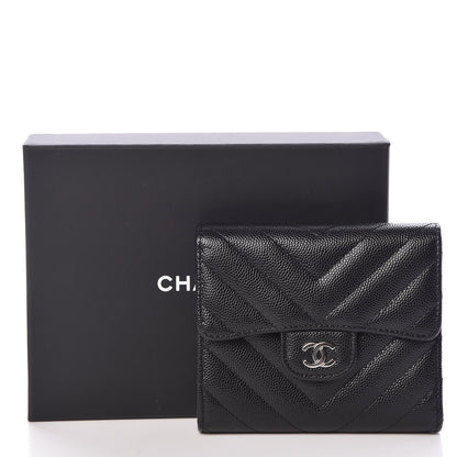Chanel Caviar Chevron Quilted Compact Flap Wallet Black 9 of 9