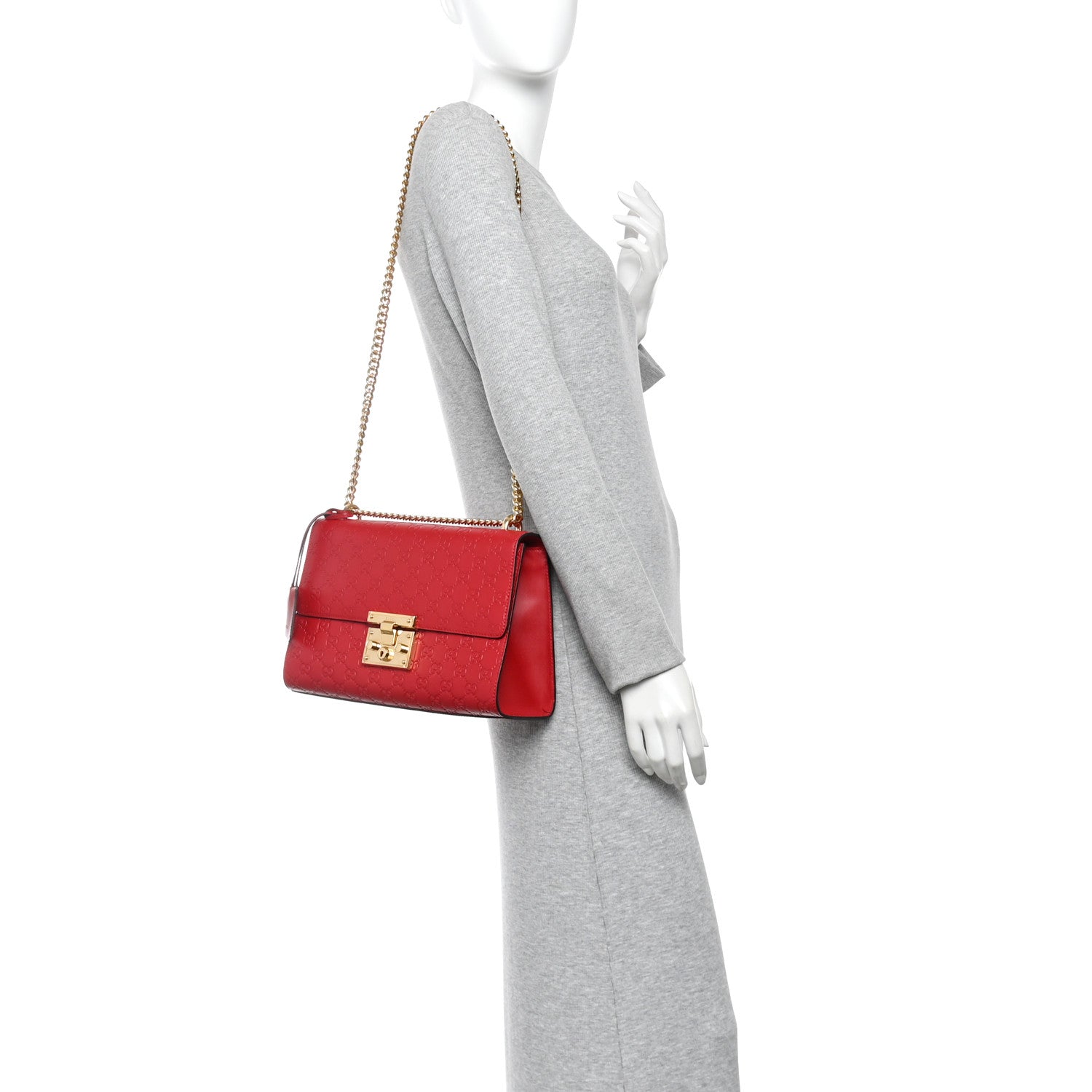 Gucci Guccissima Medium Padlock Shoulder Bag Hibiscus Red 2 of 10