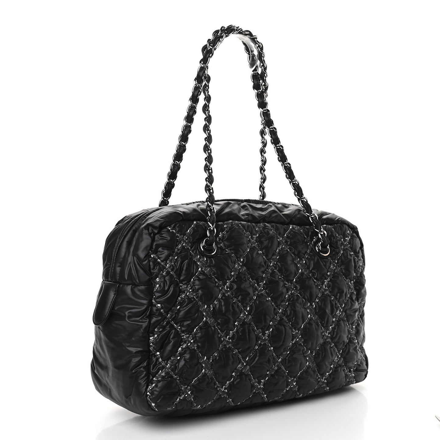 Nylon Quilted Tweed Stitch Bubble Camera Case Black