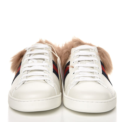 Gucci Calfskin Wool Web Bee Embroidered Womens Ace Sneakers 39 White 3 of 9