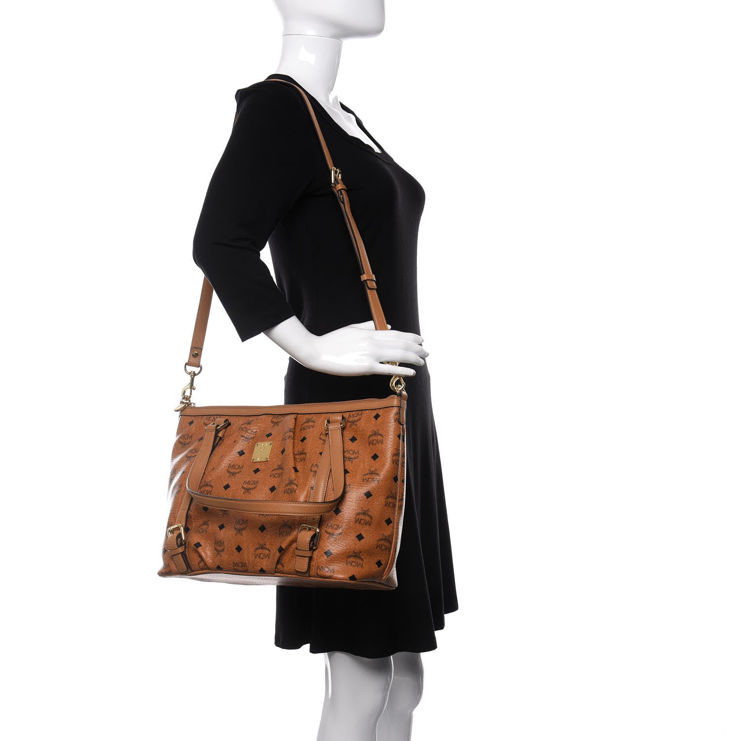 MCM Visetos Medium Essentials Shopper Tote Cognac 2 of 12