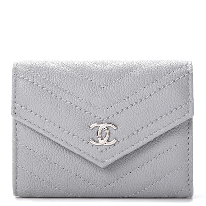 Chanel Caviar Chevron Quilted Card Holder Flap Wallet Grey 1 of 9