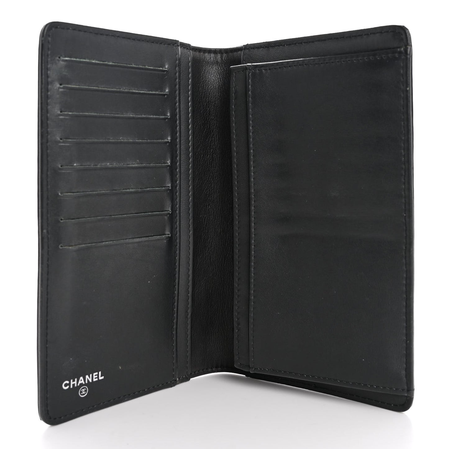 Patent Camellia Embossed Yen Wallet Black
