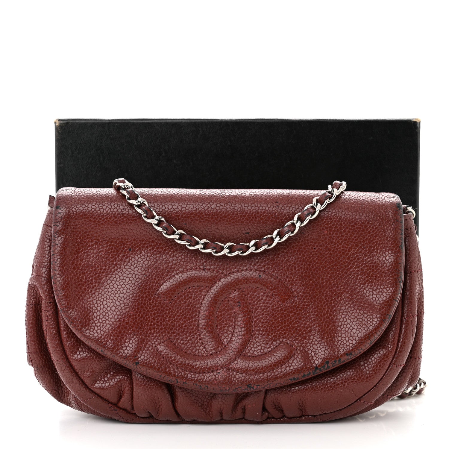 Chanel Caviar Half Moon Wallet On Chain WOC Dark Red 16 of 16
