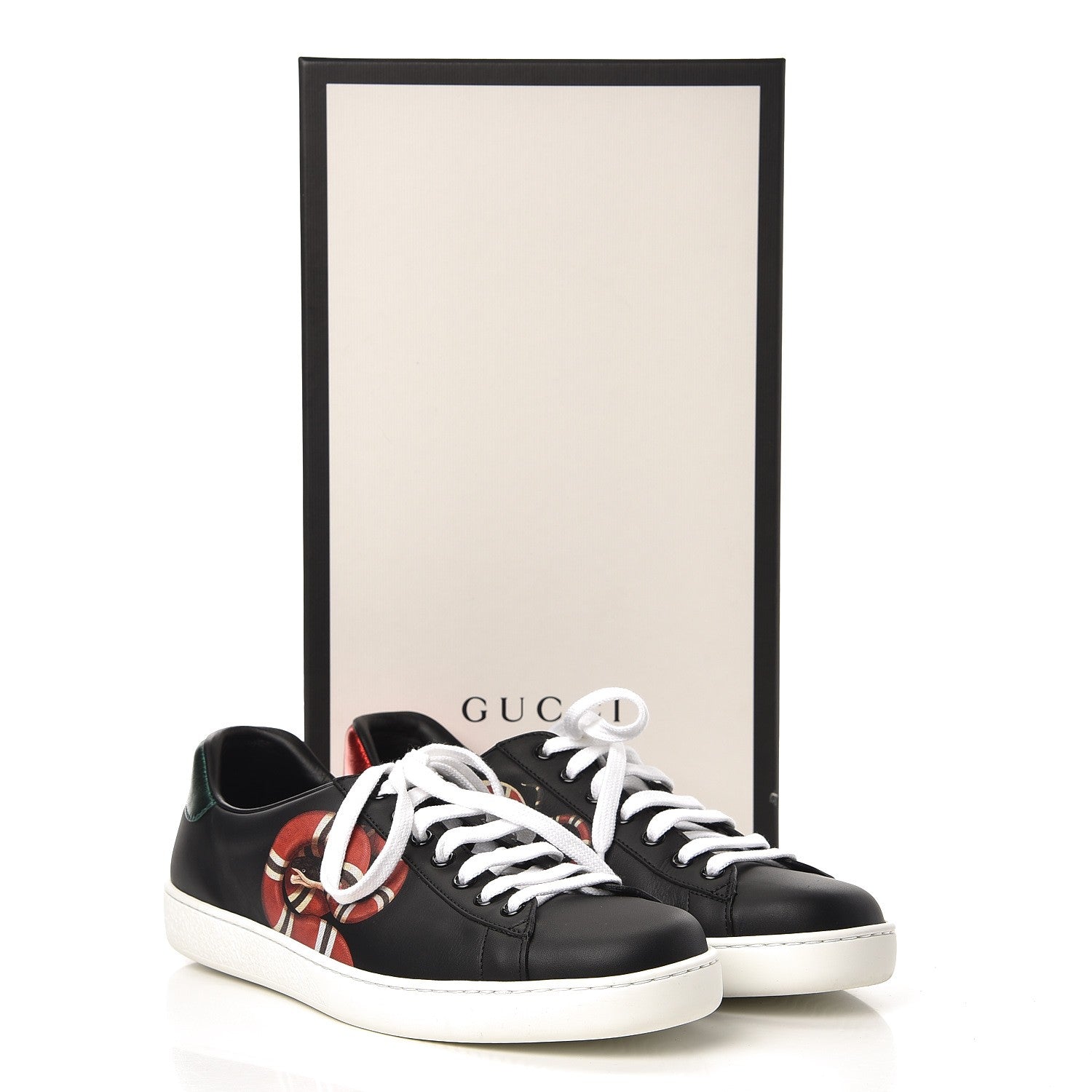 Gucci Calfskin Kingsnake Mens Ace Sneakers 8 Black Multicolor 9 of 9