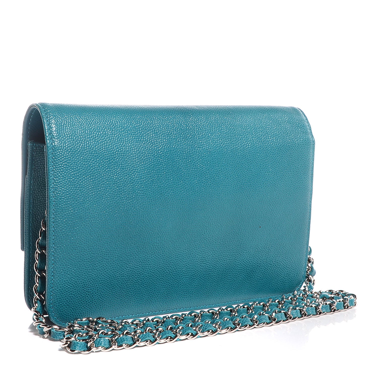 Chanel Caviar Sevruga Wallet on Chain WOC Turquoise 3 of 8