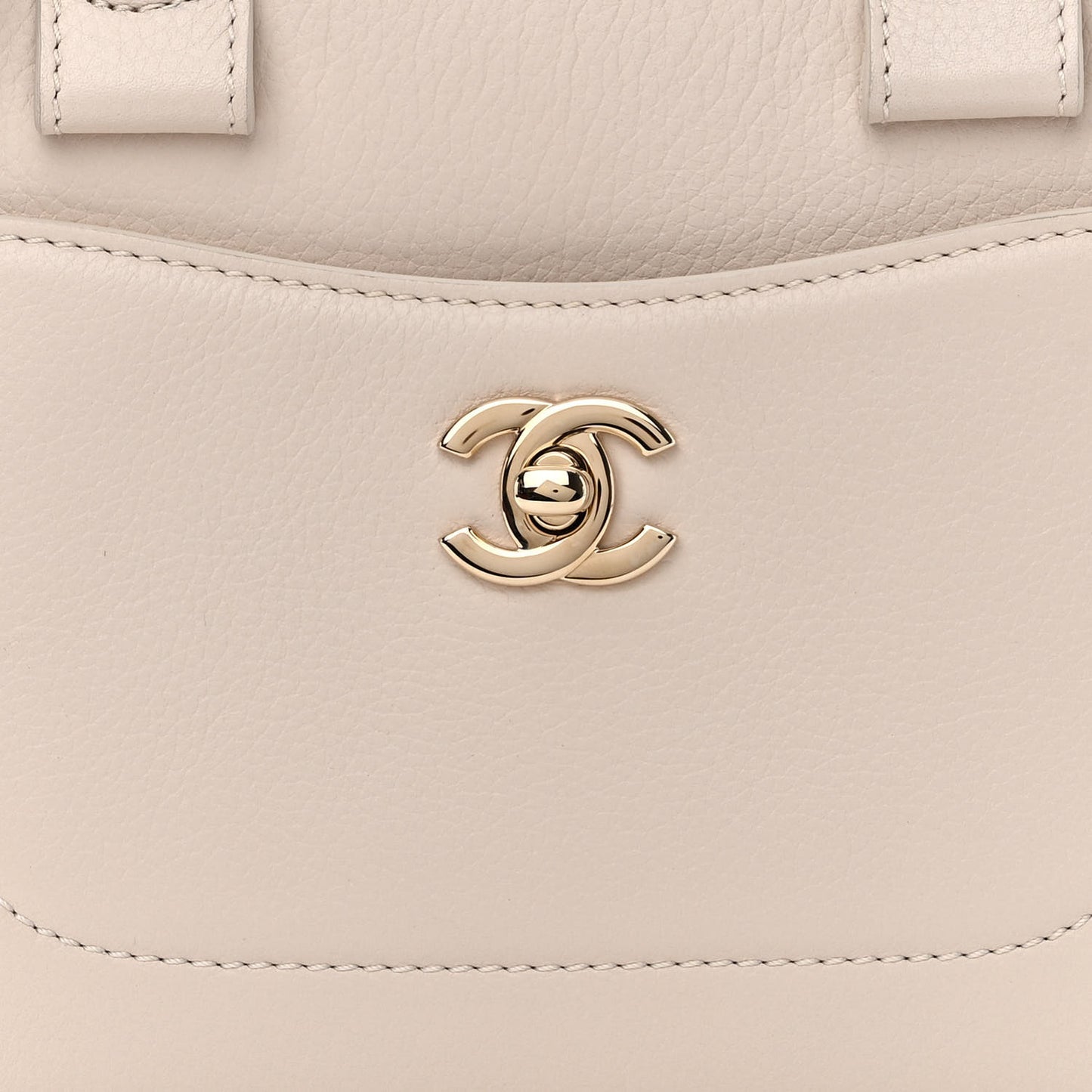 Grained Calfskin Mini Bi-Color Neo Executive Shopper Tote Beige Black