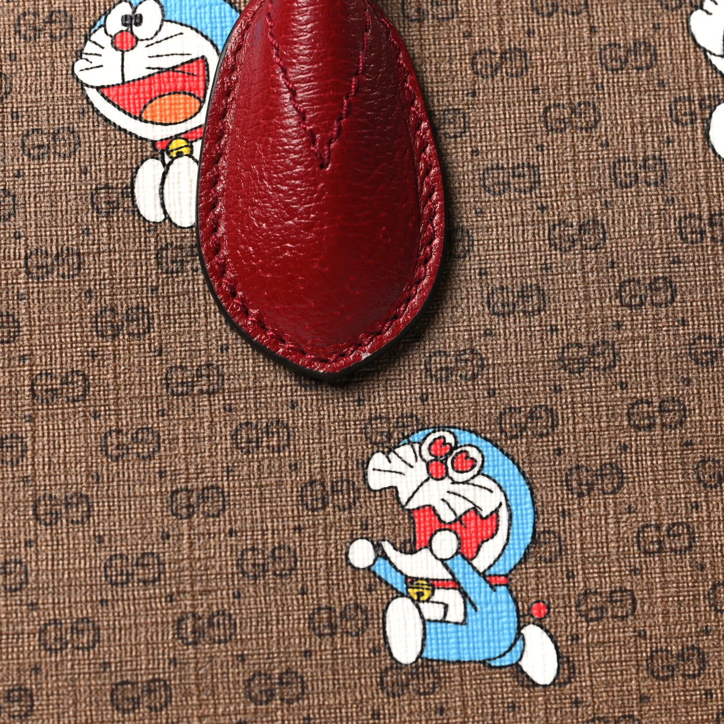 X DORAEMON Mini Vintage GG Supreme Monogram Large Tote Bag Beige Cherry Red