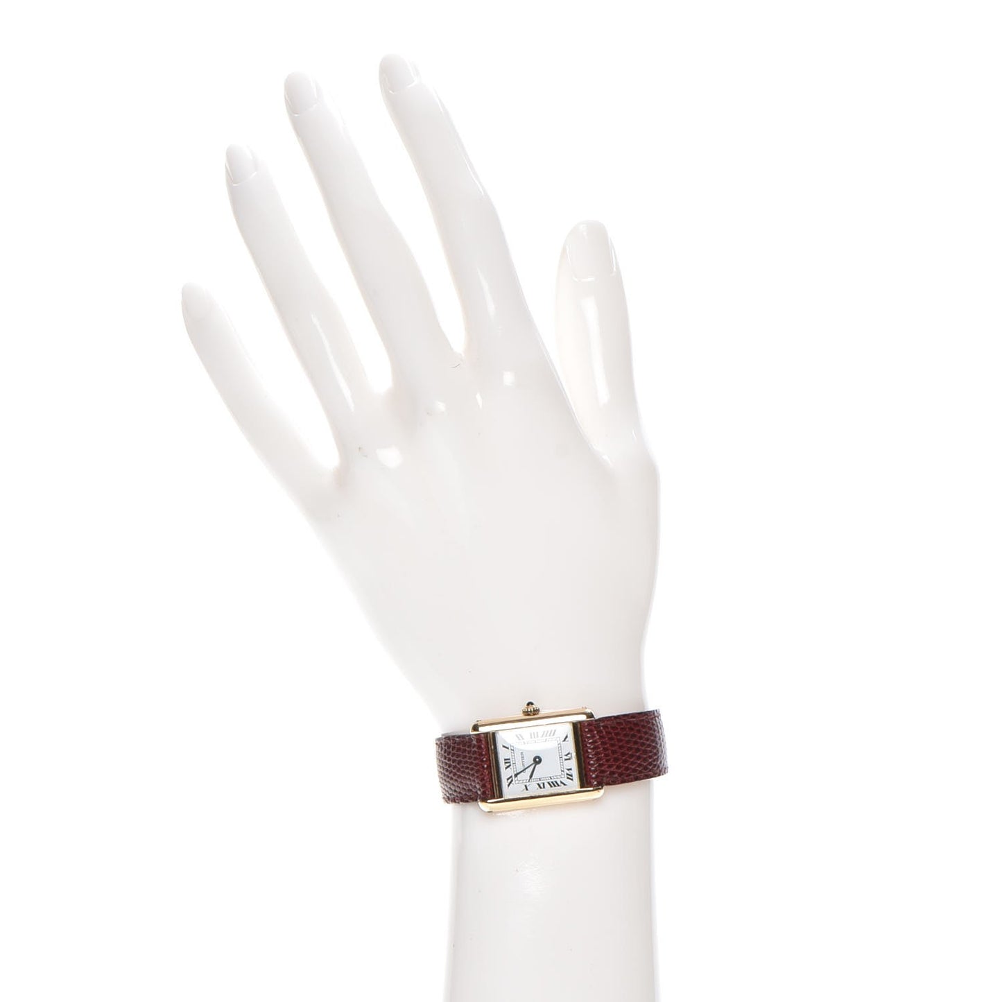 Sterling Silver Vermeil Lizard 20mm Must de Cartier Tank Quartz Watch Red