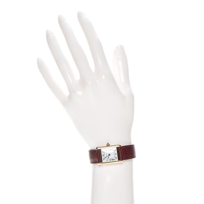 Cartier Sterling Silver Vermeil Lizard 20mm Must de Cartier Tank Quartz Watch Red 2 of 8