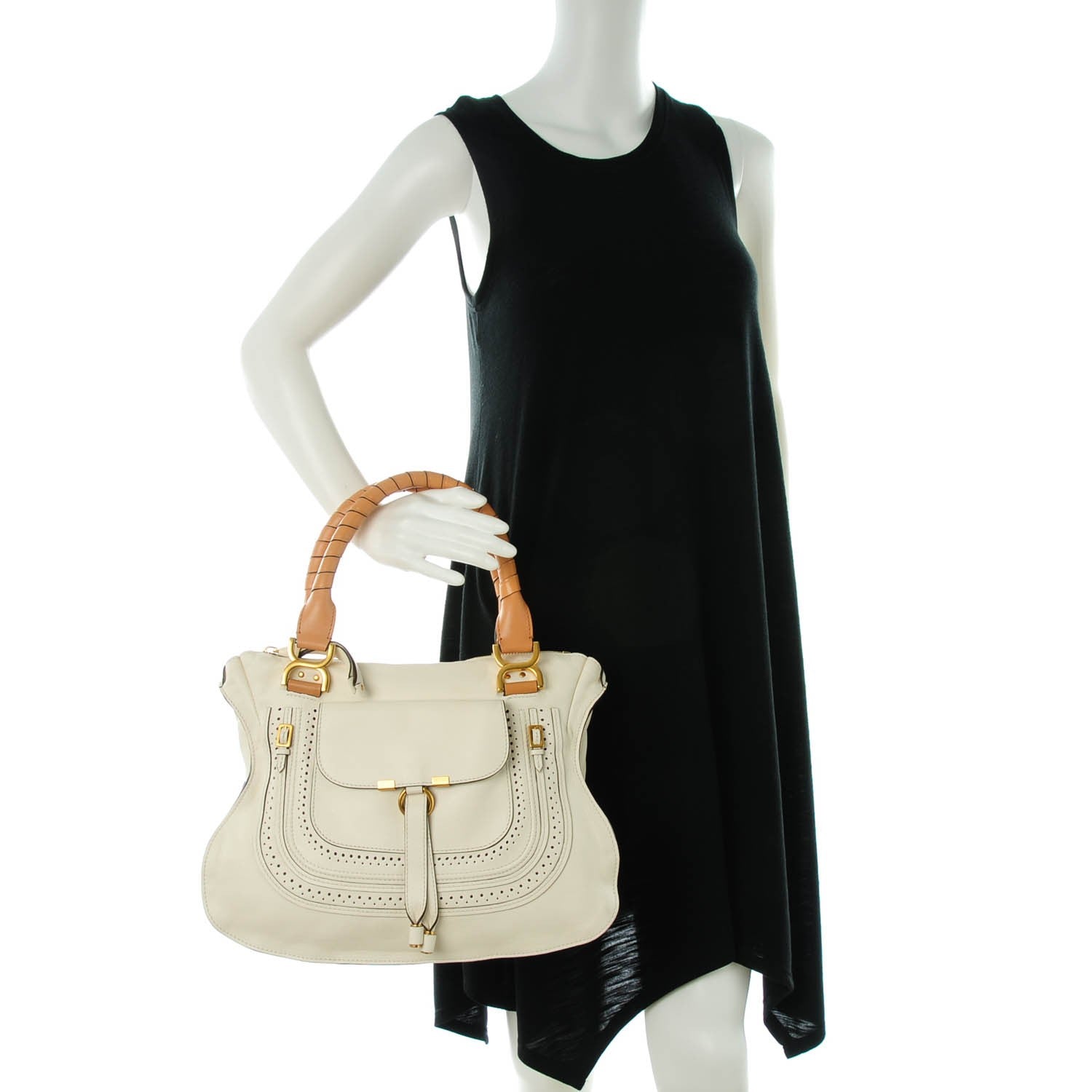 Chloe Calfskin Perforated Medium Marcie Animation Satchel Porcelain 2 of 8