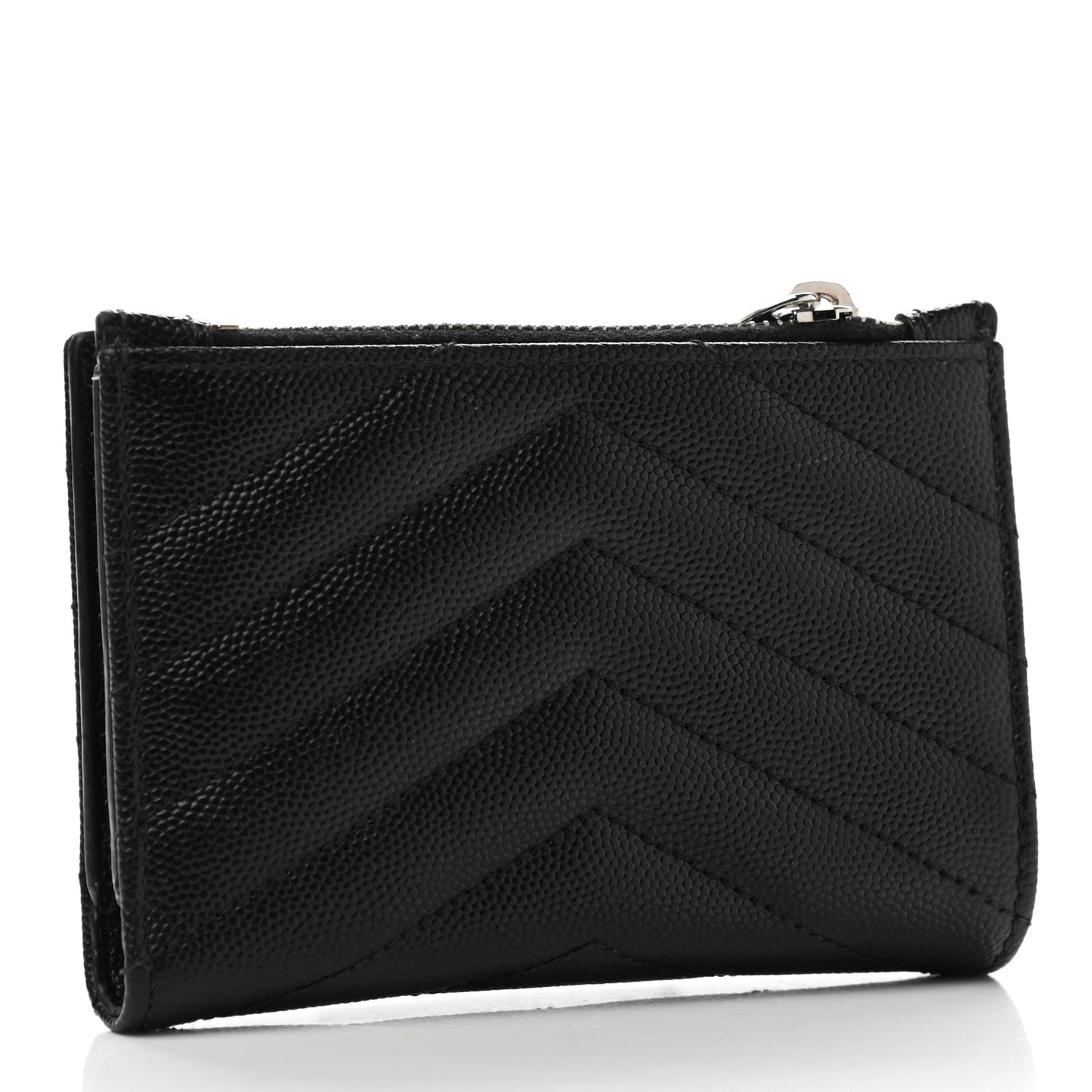 Grain De Poudre Matelasse Chevron Monogram Zipped Two-Part Wallet Black