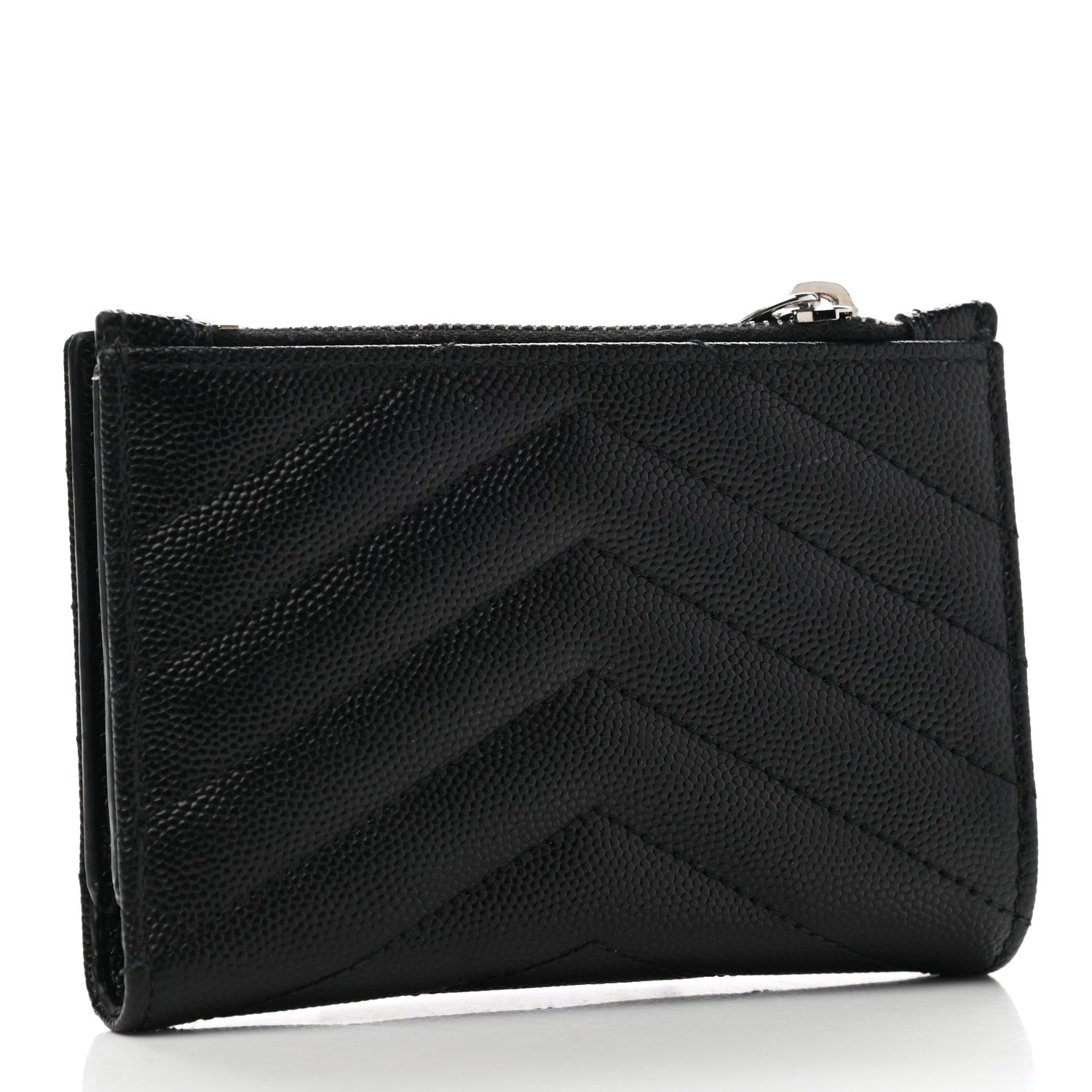 Saint Laurent Grain De Poudre Matelasse Chevron Monogram Zipped Two-Part Wallet Black 3 of 8
