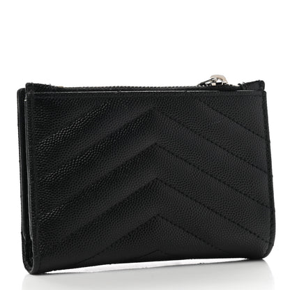 Saint Laurent Grain De Poudre Matelasse Chevron Monogram Zipped Two-Part Wallet Black 3 of 8