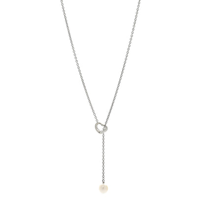 Tiffany Sterling Silver Cultured Pearl 7.5-9mm Elsa Peretti Open Heart Lariat Necklace 1 of 4