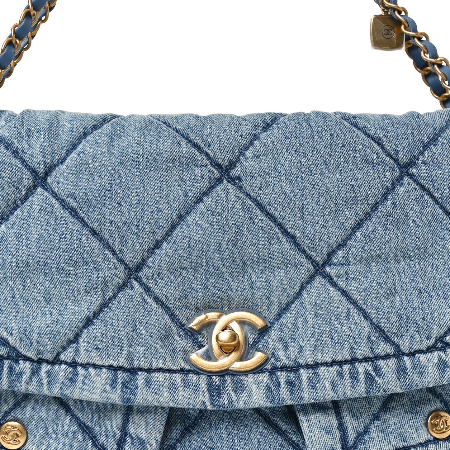 Washed Denim Quilted Maxi Flap Bag Blue