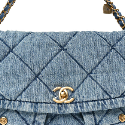 Chanel Washed Denim Quilted Maxi Flap Bag Blue 8 of 11