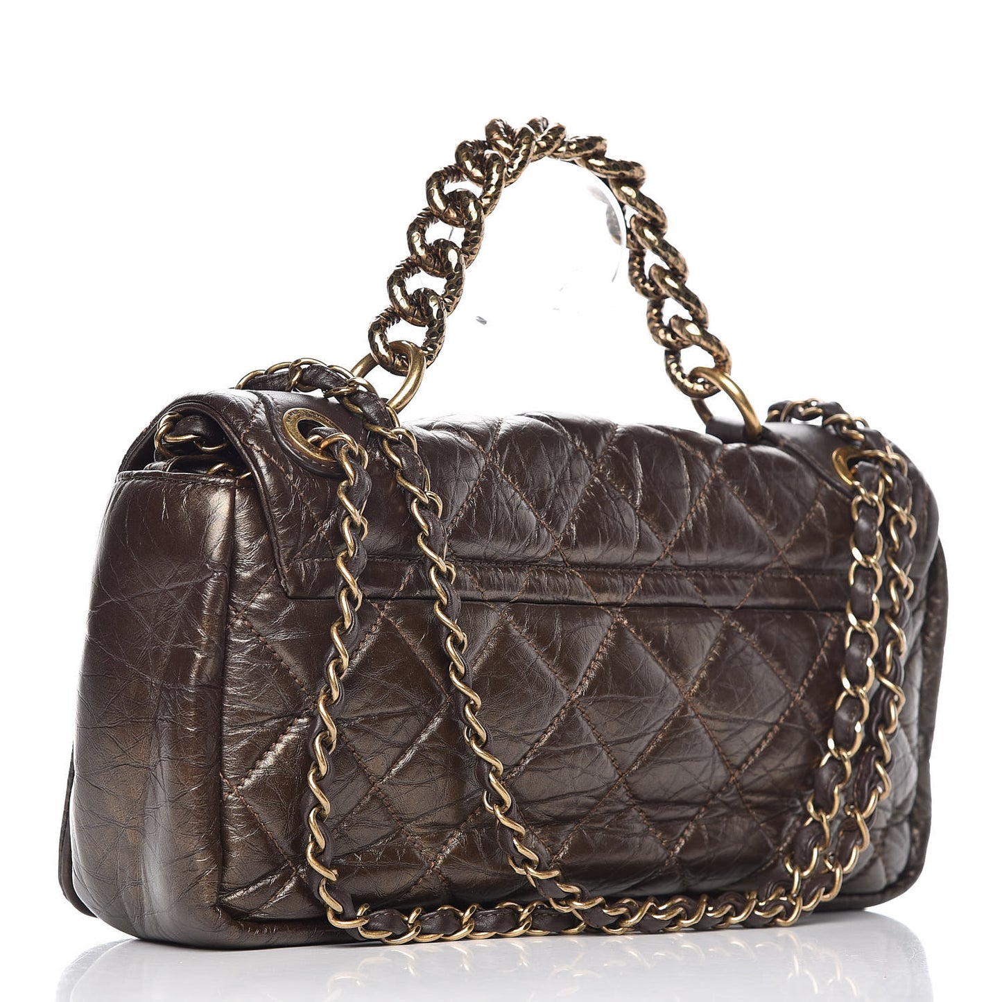 Metallic Aged Calfskin Quilted Medium Pondichery Flap Bronze