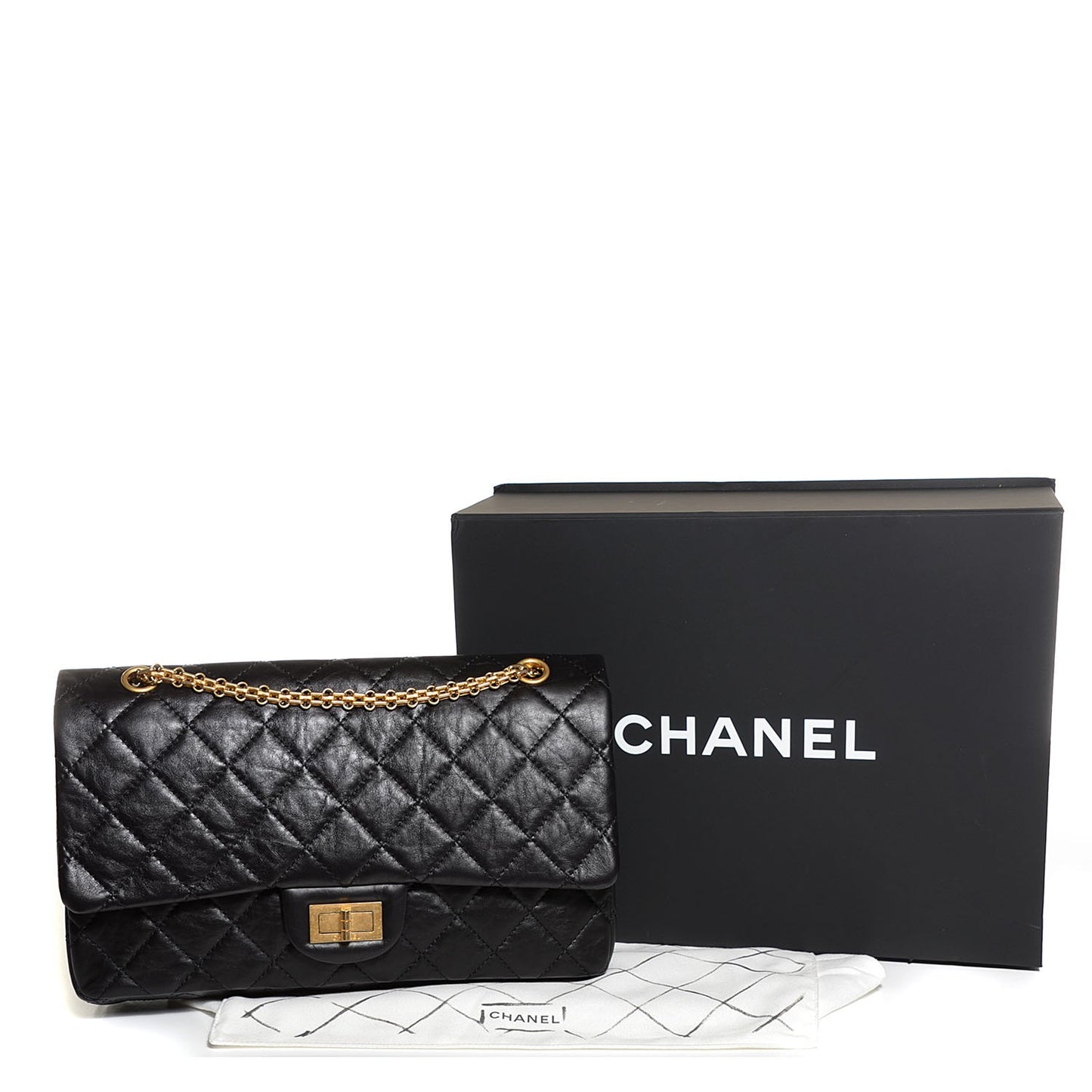 Aged Calfskin Quilted 2.55 Reissue 227 Flap Black