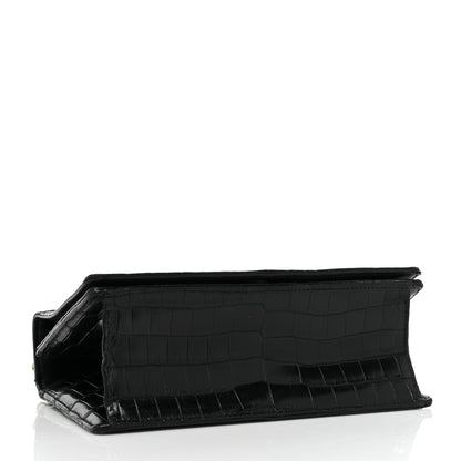 Christian Dior Calfskin Crocodile Embossed Small Diorama Flap Bag Black 4 of 20