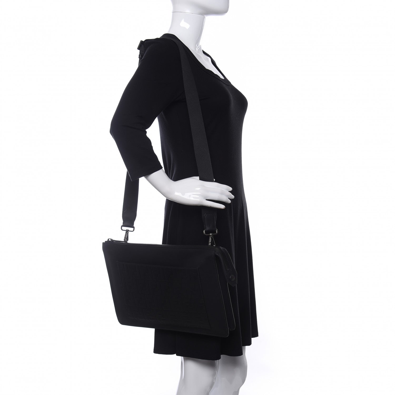 Fendi Vitello Century Grace FF Embossed Messenger Black 2 of 10